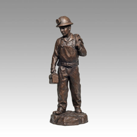 Gallery, Hardrock Man, $250 CAD, Metal Infused, 14” H, Edition 80, Mining Sculpture of a Male miner coming off shift, Sculptor Tyler Fauvelle
