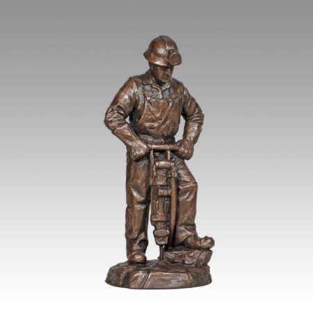 Gallery, Pluggin' Away, $260 CAD, Metal Infused, 13 ½” H, Edition 80, Mining Sculpture of a miner with plugger drill, Sculptor Tyler Fauvelle