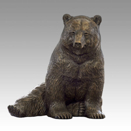 Gallery, Bear Pause, $3,000 CAD, Metal Infused (Interior/Exterior), 31” W x 25 ½" H, Edition 15, Wildlife Sculpture of a bear in sitting position, Sculptor Tyler Fauvelle