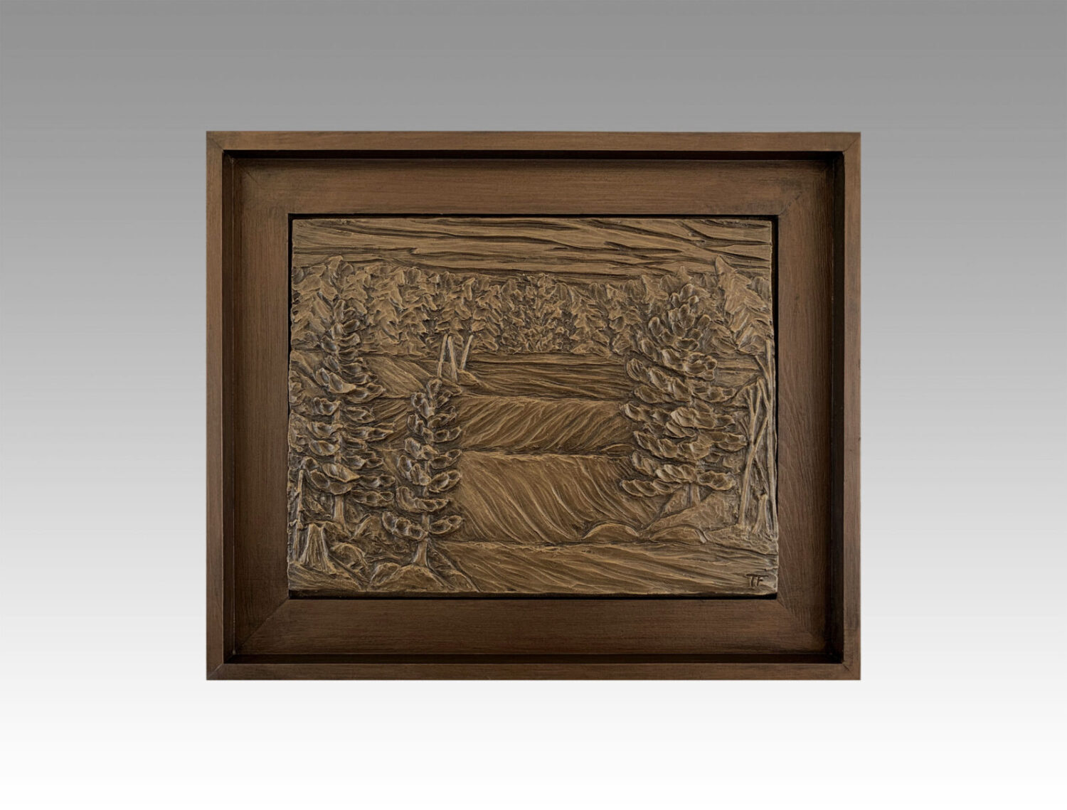 Gallery, Fall at High Falls, $325 CAD, Metal Infused, 17 ¼” x 14 ½” (framed), Edition 60, Sculptural Relief of High Falls in Onaping during autumn, Sculptor Tyler Fauvelle