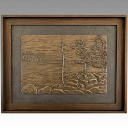 Gallery, Silent Wind at La Cloche, $425 CAD, Metal Infused, 27 ½” x 21 ½” (framed), Edition 60, Sculptural Relief of a La Cloche area landscape, Sculptor Tyler Fauvelle