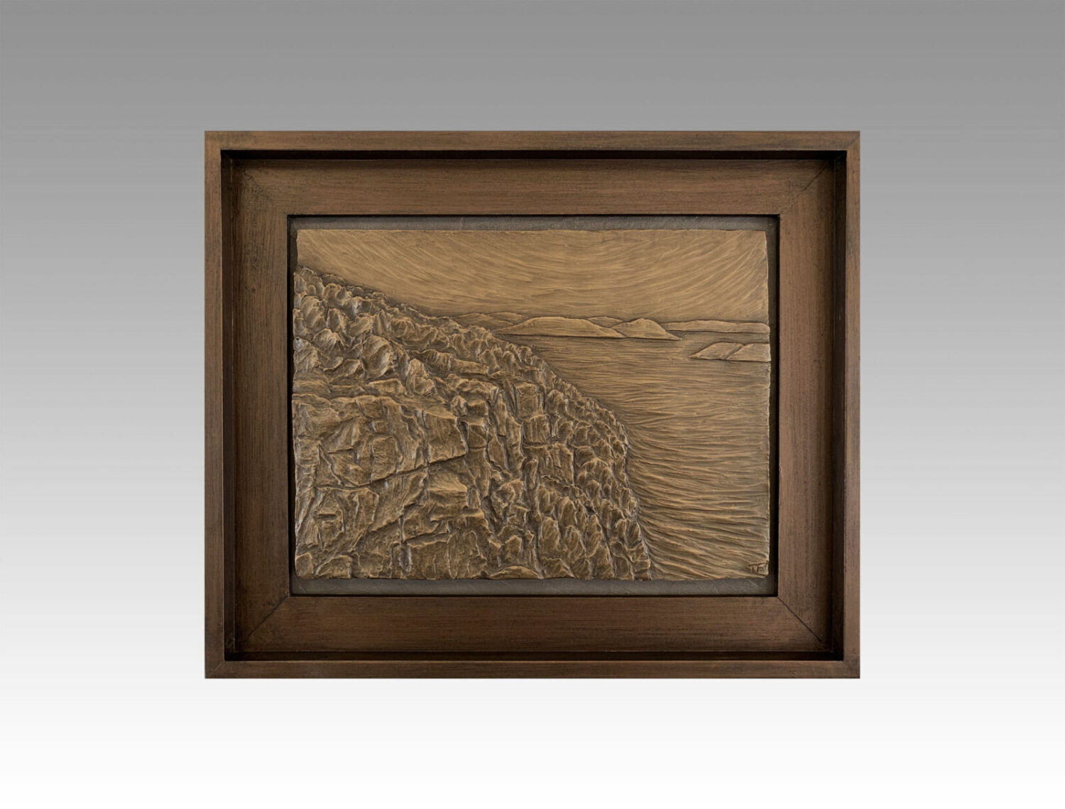 Gallery, The View from Here, $325 CAD, Metal Infused, 17 ¼” x 14 ½” (framed), Edition 60, Sculptural Relief of a magnificent landscape view, Sculptor Tyler Fauvelle