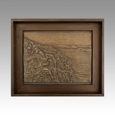 Gallery, The View from Here, $325 CAD, Metal Infused, 17 ¼” x 14 ½” (framed), Edition 60, Sculptural Relief of a magnificent landscape view, Sculptor Tyler Fauvelle