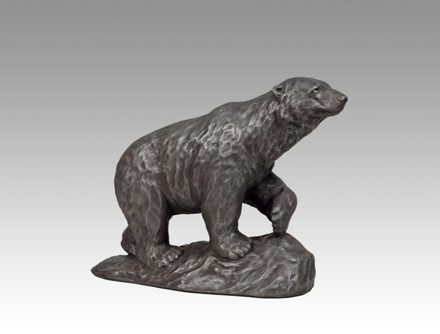 Gallery, Hopeful Return, $450 CAD, Metal Infused, 14 1/2" L x 10 1/4" H, Edition 12, Moonlit Ore Finish, Wildlife Sculpture of a polar bear, Sculptor Tyler Fauvelle