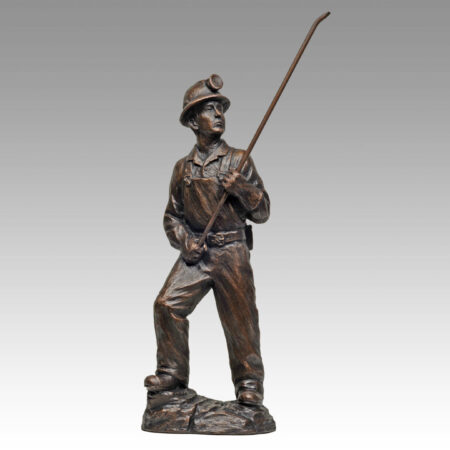 Gallery, Scaling Away, $260 CAD, Metal Infused, 16 ½” H with scaling bar, Edition 80, Mining Sculpture of a Miner with Scaling bar, Sculptor Tyler Fauvelle