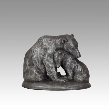 Gallery, Northern Nuzzle, $260 CAD, Metal Infused, 8" L x 6" H, Edition 60, Moonlit Ore Finish, Wildlife Sculpture of a polar bear and polar bear cub, Sculptor Tyler Fauvelle