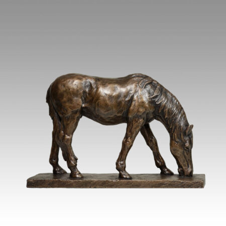 Gallery, Morning Graze, $325 CAD, Metal Infused, 11 ¼” L, Edition 60, Wildlife Sculpture of a horse grazing, Sculptor Tyler Fauvelle
