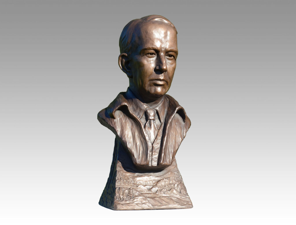 Gallery, A.Y. Jackson, $2,000 CAD, Metal Infused, 23" H (before mounted), Edition 8, Land and Folk Sculpture of a life-sized bust of Group of Seven member A.Y. Jackson with sculptural reliefs, Sculptor Tyler Fauvelle