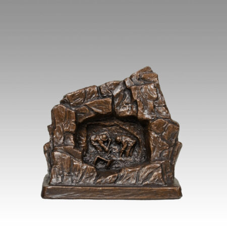 Gallery, Rock Scene with Hand-Mucking Sculptural Relief, $175 CAD, Metal Infused, 6” L x 6" H, Hand-Mucking Relief Ed.80, Mining Sculpture of a rock with a sculptural relief on miners hand-mucking inside, Sculptor Tyler Fauvelle