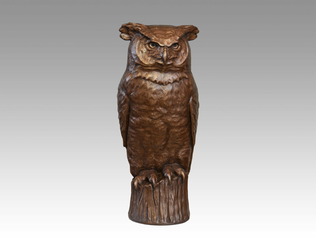 Gallery, Who?, $1,500 CAD, Metal Infused, 2 ft. H, Edition 30, Wildlife Sculpture of a Great Horned Owl, Sculptor Tyler Fauvelle