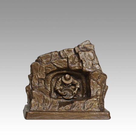 Gallery, Rock Scene with Gold Panner Sculptural Relief, $175 CAD, Metal Infused, 6” L x 6" H, Gold Panner Relief Ed.80, Specialty Finish, Mining Sculpture of a rock with a sculptural relief of a Gold Panner inside, Sculptor Tyler Fauvelle
