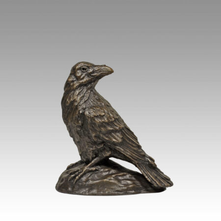 Gallery, Raven of the North, $275 CAD, Metal Infused, 7 ¼” H, Edition 35, Wildlife Sculpture of a Raven on a rock, Sculptor Tyler Fauvelle