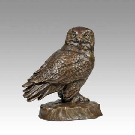 Gallery, A Snowy Glimpse, $350 CAD, Metal Infused, 9” H, Edition 35, Wildlife Sculpture of a snowy owl, Sculptor Tyler Fauvelle