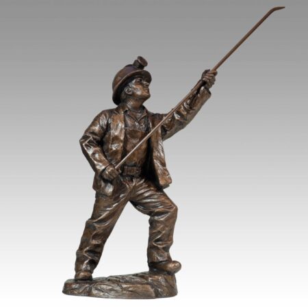 Gallery, Scaling Loose, $280 CAD, Metal Infused, 17” H (without bar 14 ½” H), Edition 80, Mining Sculpture of a Miner with Scaling Bar, Sculptor Tyler Fauvelle