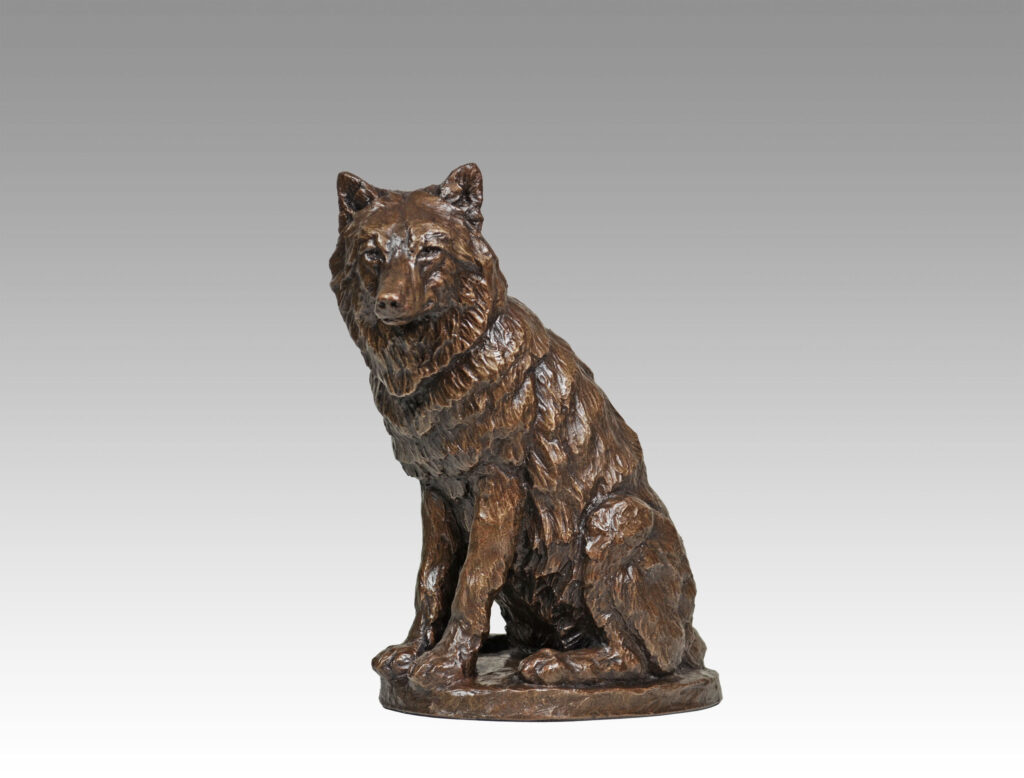 Gallery, Guardian, $325 CAD, Metal Infused, 9 ½” H, Edition 35, Wildlife Sculpture of a wolf, Sculptor Tyler Fauvelle