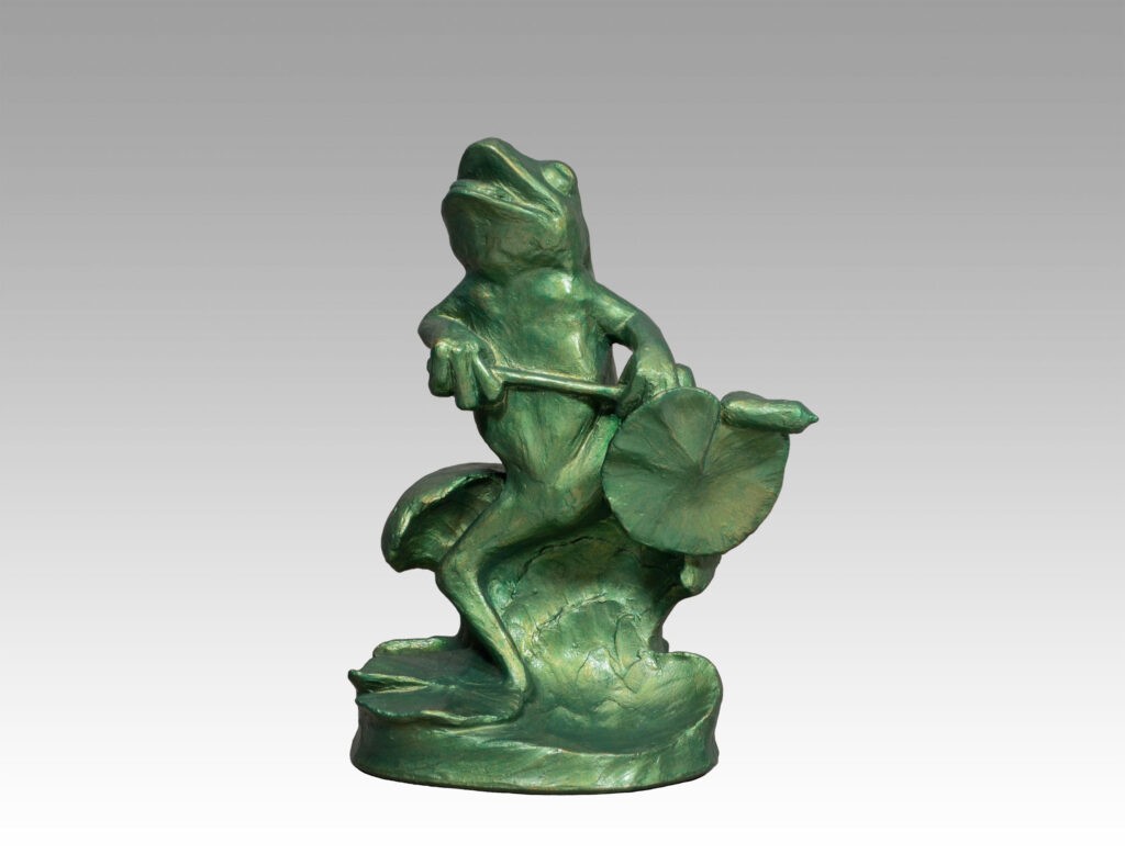 Gallery, The Dancing Frog, $295 CAD, Metal Infused (Exterior/Interior), 10 ½" H, Edition 60, Sculpture of a Dancing Frog from the Norwyld Series, Sculptor Tyler Fauvelle