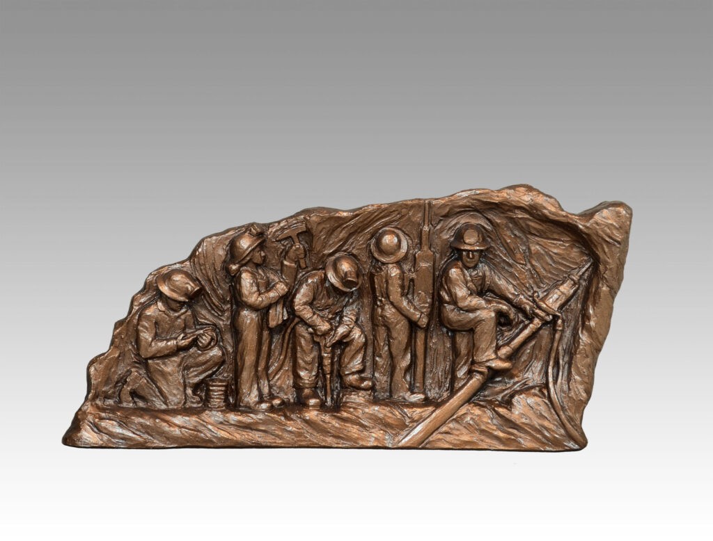 Gallery, Hardrock Mine, $225 CAD, Metal Infused, 13 ¾” L, Edition 80, Standing Sculptural Relief of a mine scene, Sculptor Tyler Fauvelle