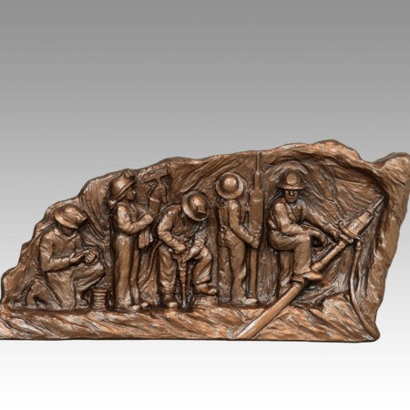 Gallery, Hardrock Mine, $225 CAD, Metal Infused, 13 ¾” L, Edition 80, Standing Sculptural Relief of a mine scene, Sculptor Tyler Fauvelle