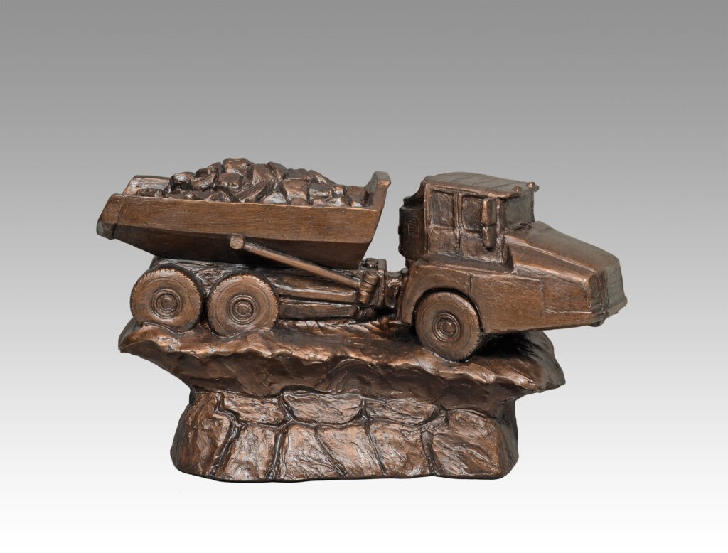 Gallery, The Big Haul (Rock Truck), $375 CAD, Metal Infused, 15 ¾”L x 8 ¾”H, Edition 80, Sculpture of a Rock Truck, Sculptor Tyler Fauvelle