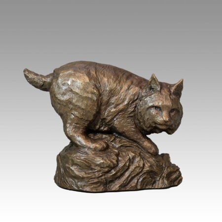 Gallery, Reflections of Bob, $275 CAD, Metal Infused, 8 ¾” L, Edition 35, Sculpture of a Bobcat. Sculptor Tyler Fauvelle