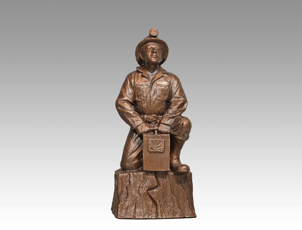 Gallery, Full Blast (Blaster), $325 CAD, Metal Infused, 13 ½” H, Edition 80, Sculpture of a Miner Blasting, Sculptor Tyler Fauvelle