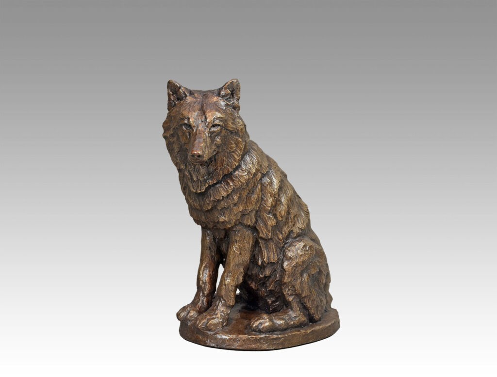 Gallery, Guardian, $325 CAD, Metal Infused, 9 ¾” H, Edition 35, Wildlife Sculpture of a wolf, Sculptor Tyler Fauvelle