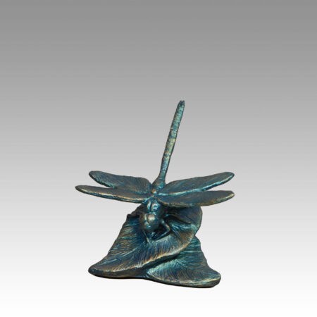 Gallery, A New Leaf, $200 CAD, Metal Infused, 5 ¼" H, Edition 35, Specialty Finish, Wildlife Sculpture of a dragonfly on a leaf, Sculptor Tyler Fauvelle