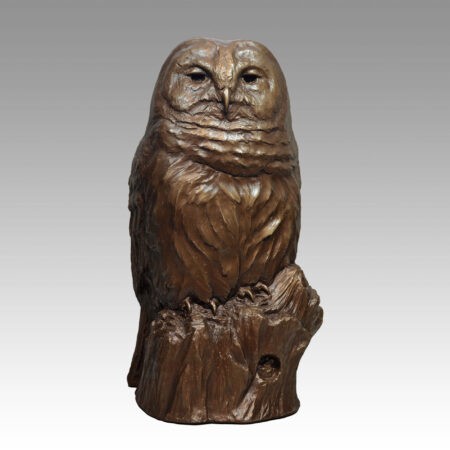 Gallery, The "Bard", $1,300 CAD, Metal Infused, 18 ¾” H, Edition 30, Wildlife Sculpture of a barred owl, Sculptor Tyler Fauvelle